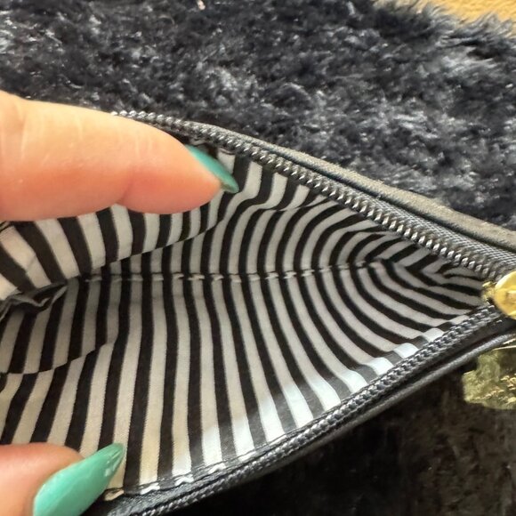 Luv Betsey Small Black Faux Leather Wristlet With Gold-Tone Lips Charm - Picture 4 of 5